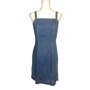 90’s Vintage Denim Dress, Dainty Embroidered Floral Trim 6 100% Cotton